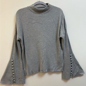 Magaschoni MAG Gray Rib Knit Mock Neck Sweater Large